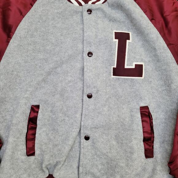 Vintage 80s Chalk-Line Varsity Jacket M/L 24x23 Sherpa-Lined Gray Maroon Retro - Picture 11 of 13